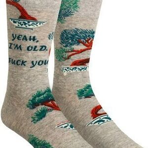 Blue Q Gray Socks with Red and Green Tree Design